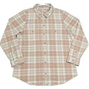 Faherty Legend Sweater Shirt Womens Large Pink Plaid Knit Flannel Button Up